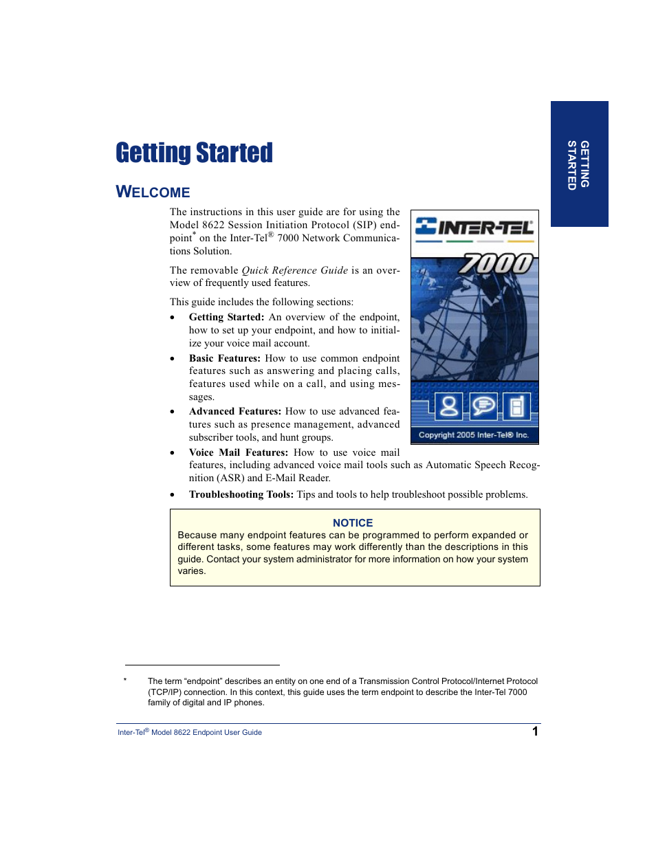 Getting started, Welcome, Elcome | Inter-Tel 8622 User Manual | Page 15 / 90