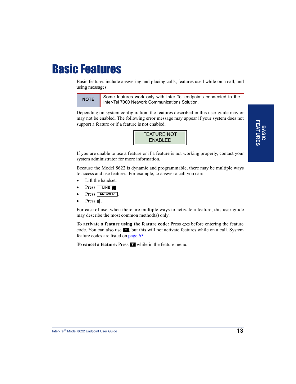 Basic features | Inter-Tel 8622 User Manual | Page 27 / 90