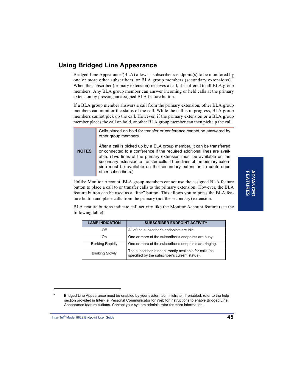 Using bridged line appearance | Inter-Tel 8622 User Manual | Page 59 / 90