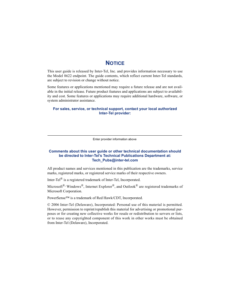 Notice, Otice | Inter-Tel 8622 User Manual | Page 9 / 90