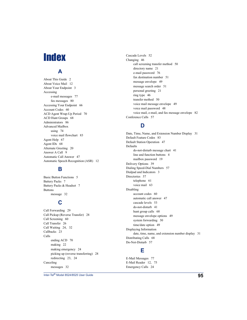 Index, Index (see | Inter-Tel USER GUIDE 8525 User Manual | Page 107 / 112