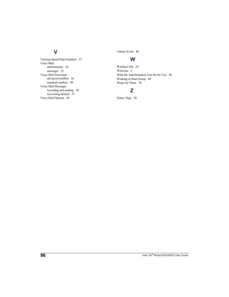 Inter-Tel USER GUIDE 8525 User Manual | Page 110 / 112