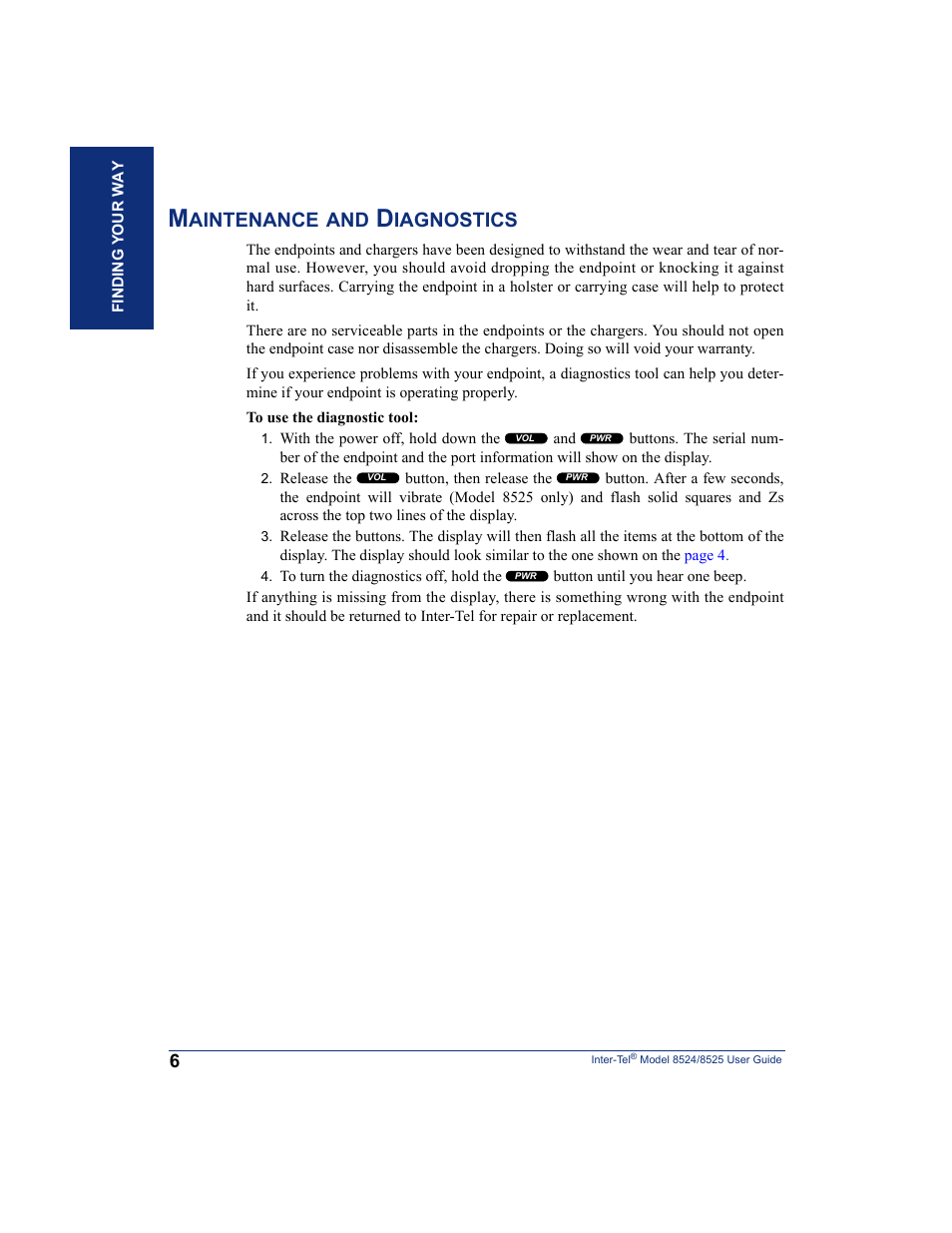 Maintenance and diagnostics, Aintenance, Iagnostics | Inter-Tel USER GUIDE 8525 User Manual | Page 18 / 112