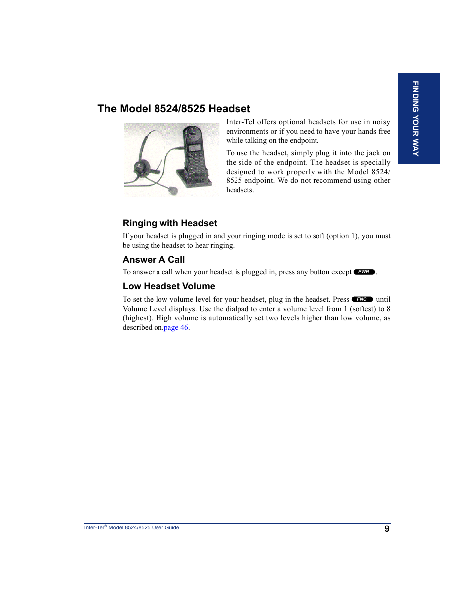 The model 8524/8525 headset | Inter-Tel USER GUIDE 8525 User Manual | Page 21 / 112