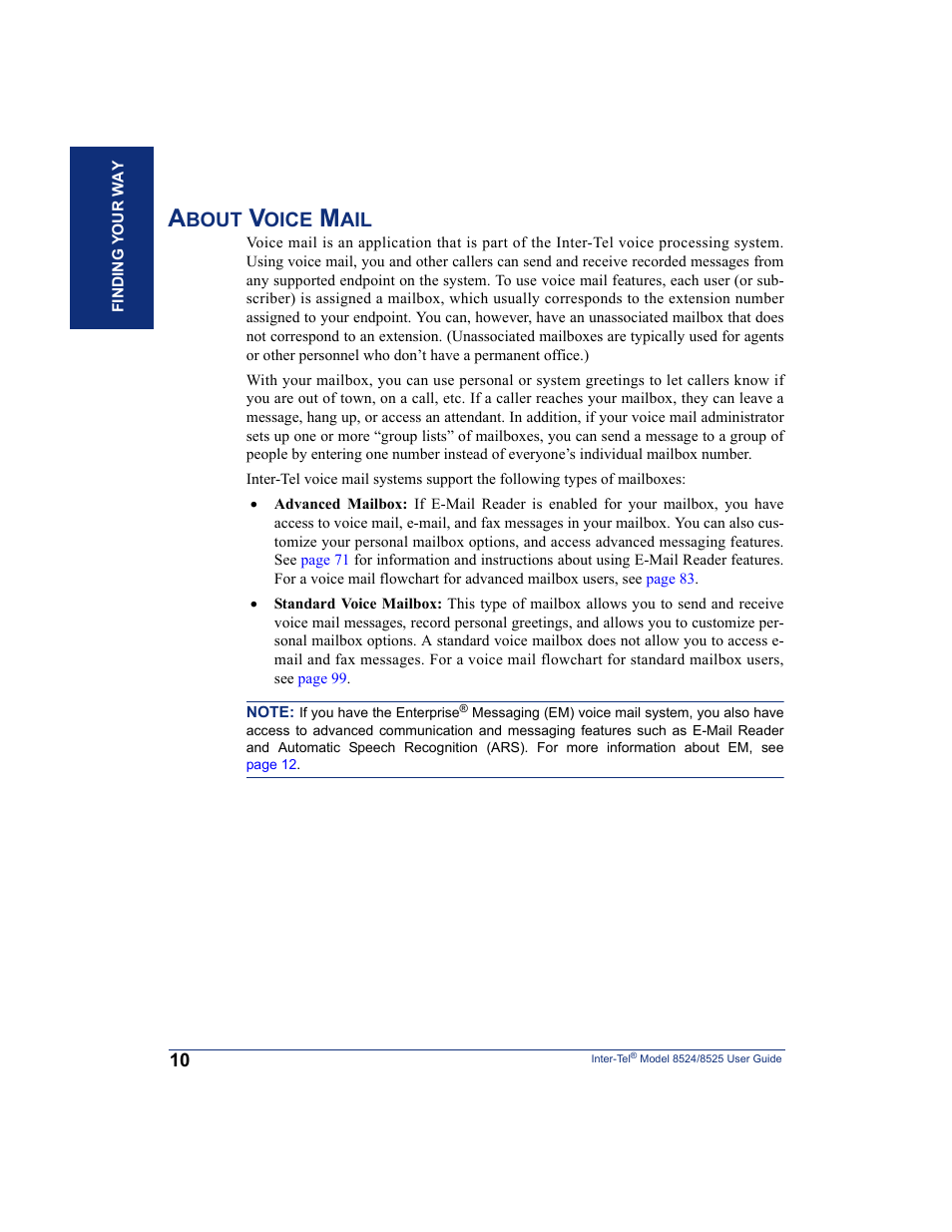 About voice mail, Bout, Oice | Inter-Tel USER GUIDE 8525 User Manual | Page 22 / 112