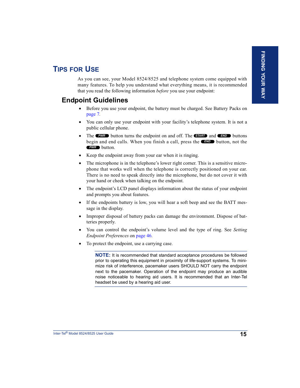 Tips for use, Endpoint guidelines | Inter-Tel USER GUIDE 8525 User Manual | Page 27 / 112