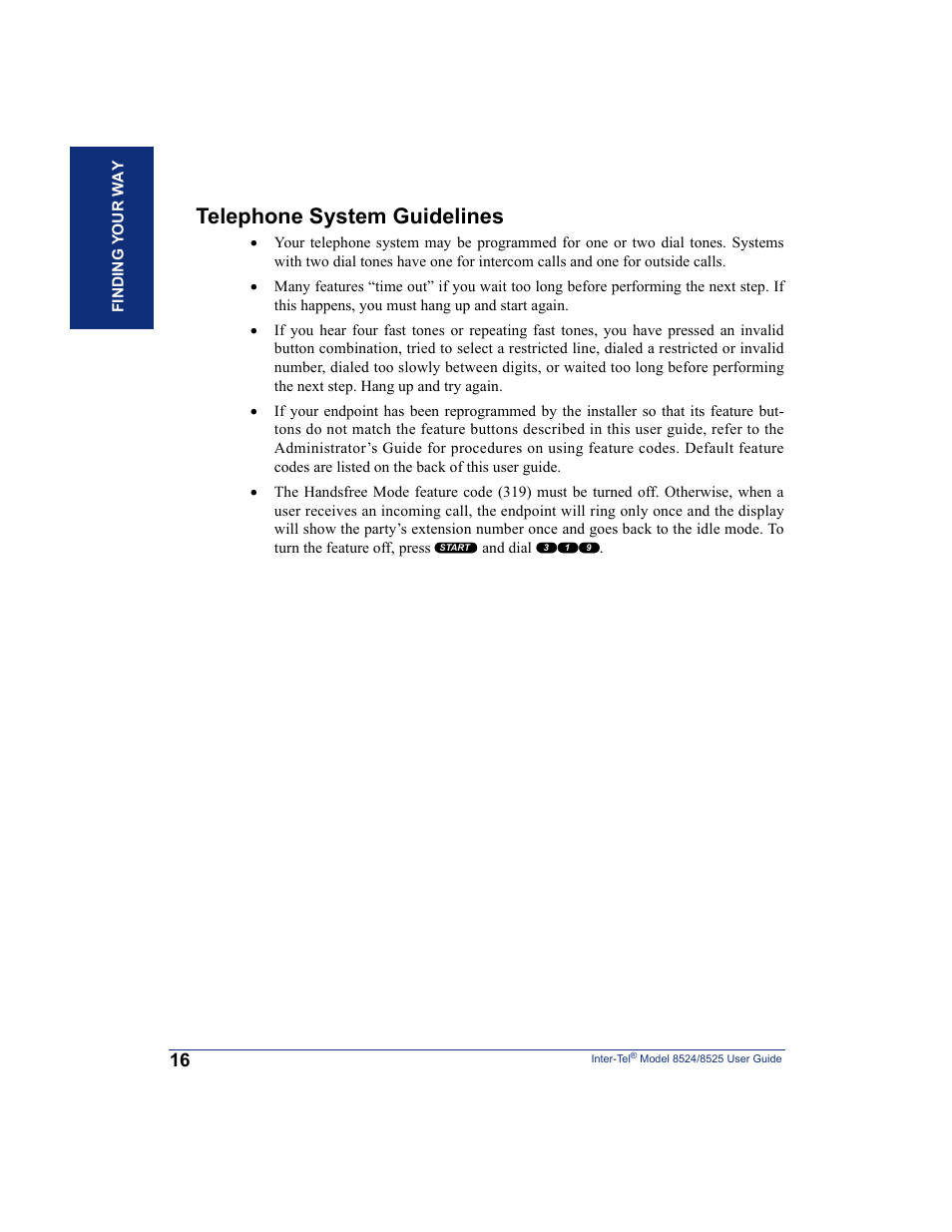 Telephone system guidelines | Inter-Tel USER GUIDE 8525 User Manual | Page 28 / 112