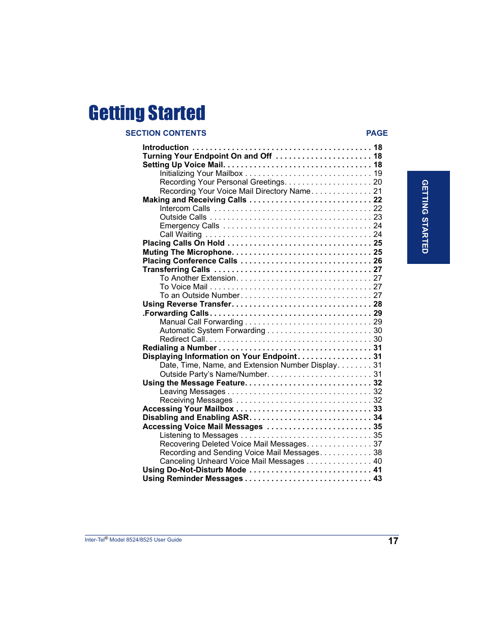 Getting started | Inter-Tel USER GUIDE 8525 User Manual | Page 29 / 112