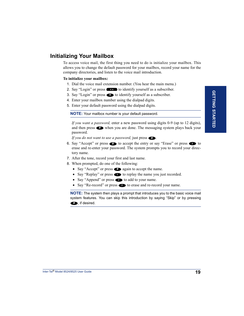 Initializing your mailbox | Inter-Tel USER GUIDE 8525 User Manual | Page 31 / 112