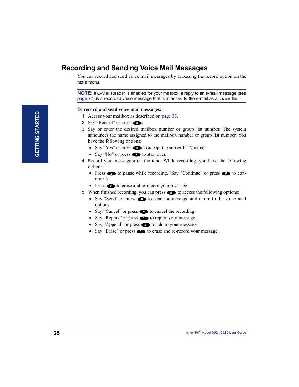 Recording and sending voice mail messages | Inter-Tel USER GUIDE 8525 User Manual | Page 50 / 112