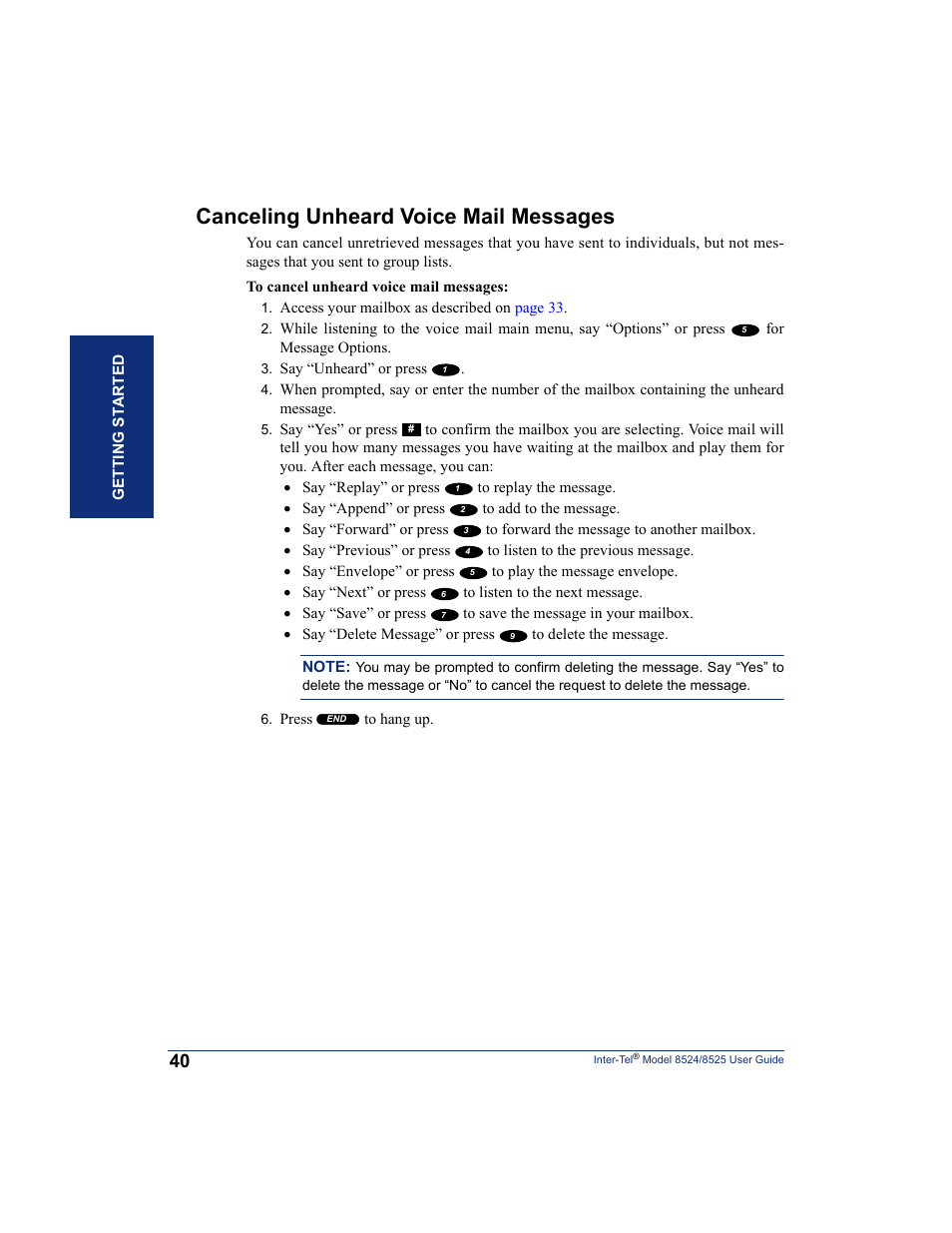 Canceling unheard voice mail messages | Inter-Tel USER GUIDE 8525 User Manual | Page 52 / 112