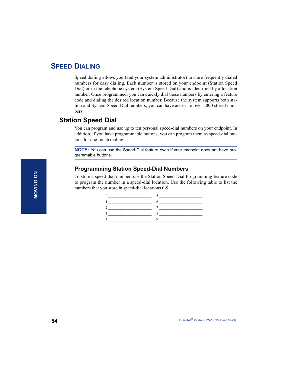 Speed dialing, Station speed dial | Inter-Tel USER GUIDE 8525 User Manual | Page 66 / 112