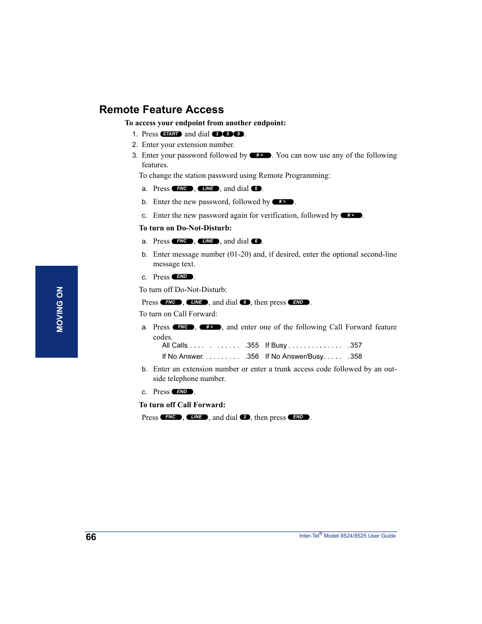 Remote feature access | Inter-Tel USER GUIDE 8525 User Manual | Page 78 / 112