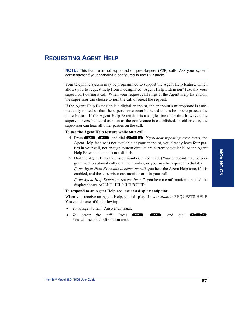 Requesting agent help, Equesting, Gent | Inter-Tel USER GUIDE 8525 User Manual | Page 79 / 112