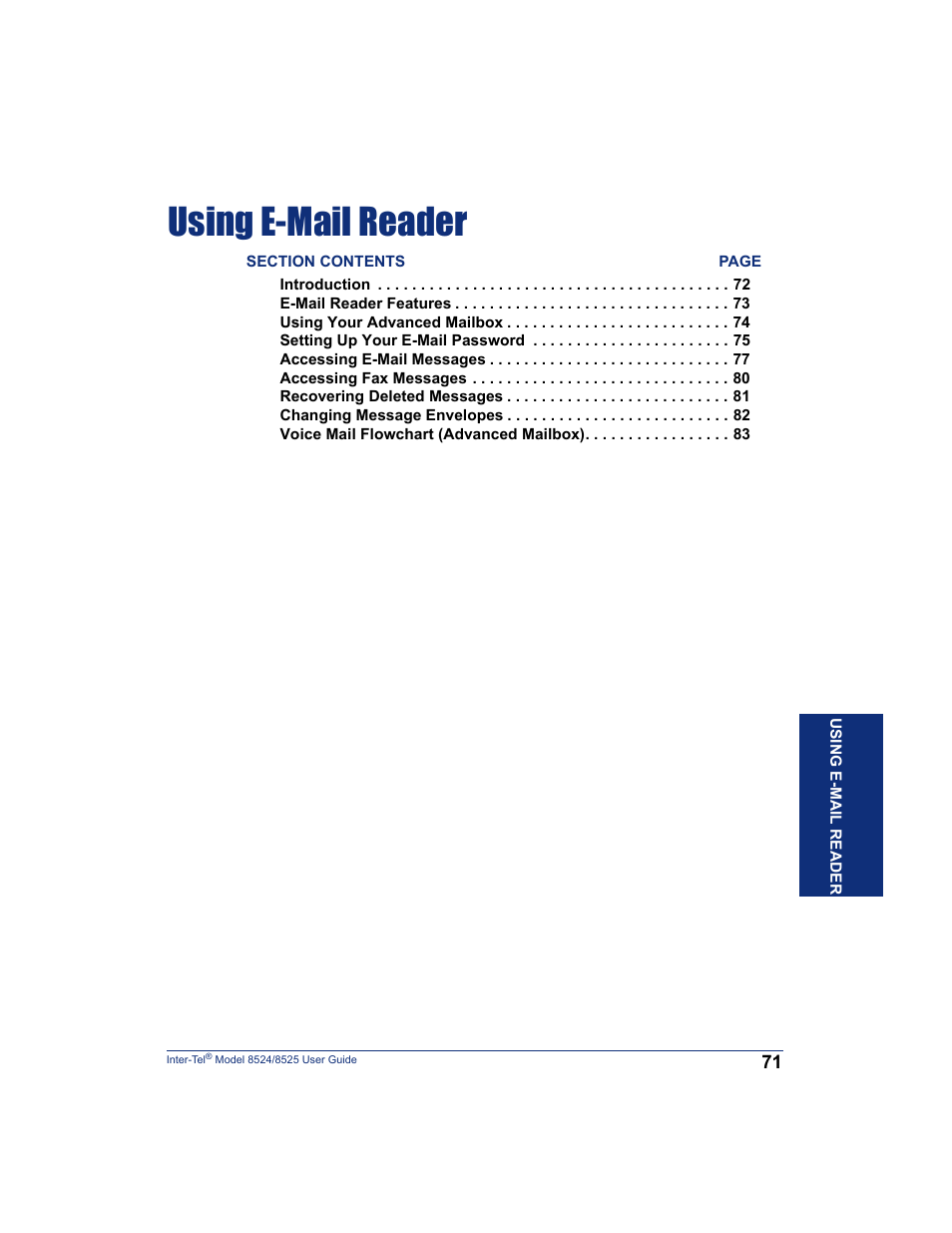 Using e-mail reader | Inter-Tel USER GUIDE 8525 User Manual | Page 83 / 112