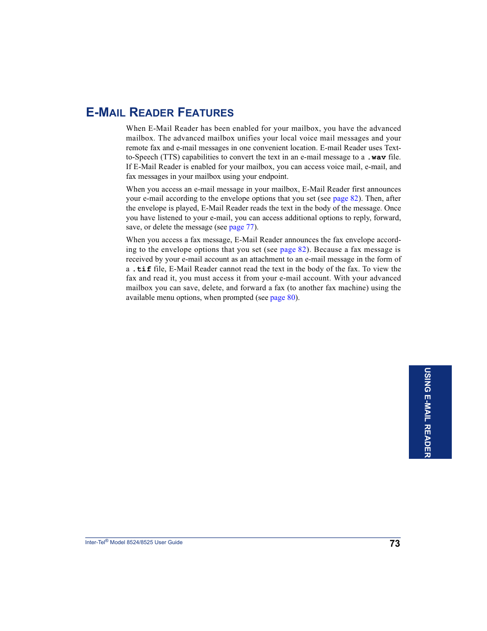 E-mail reader features | Inter-Tel USER GUIDE 8525 User Manual | Page 85 / 112