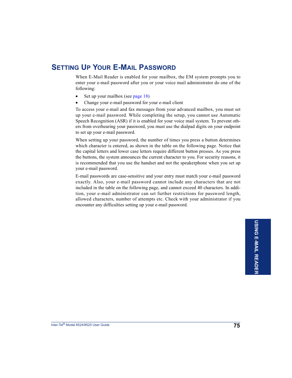 Setting up your e-mail password | Inter-Tel USER GUIDE 8525 User Manual | Page 87 / 112