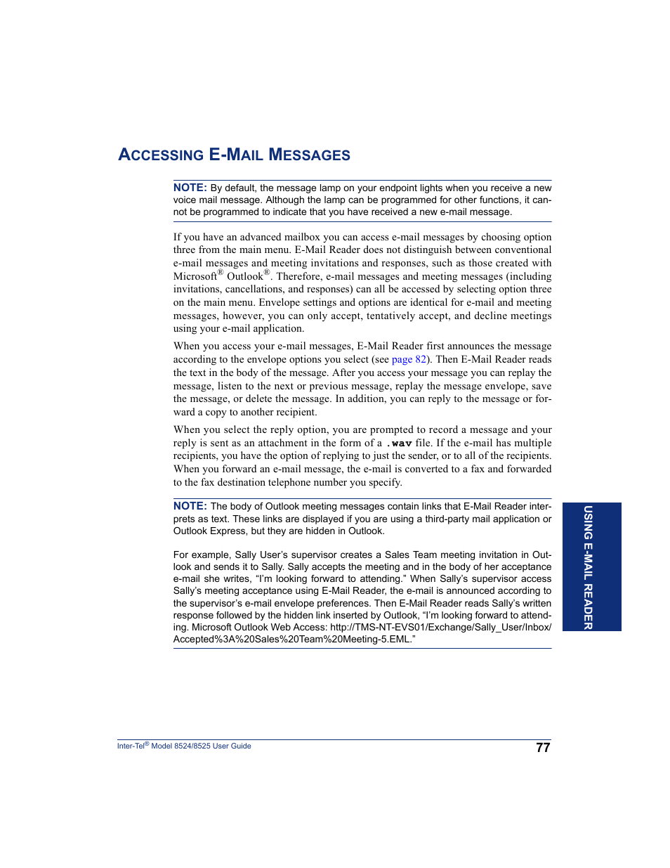Accessing e-mail messages, Ccessing, Essages | Inter-Tel USER GUIDE 8525 User Manual | Page 89 / 112