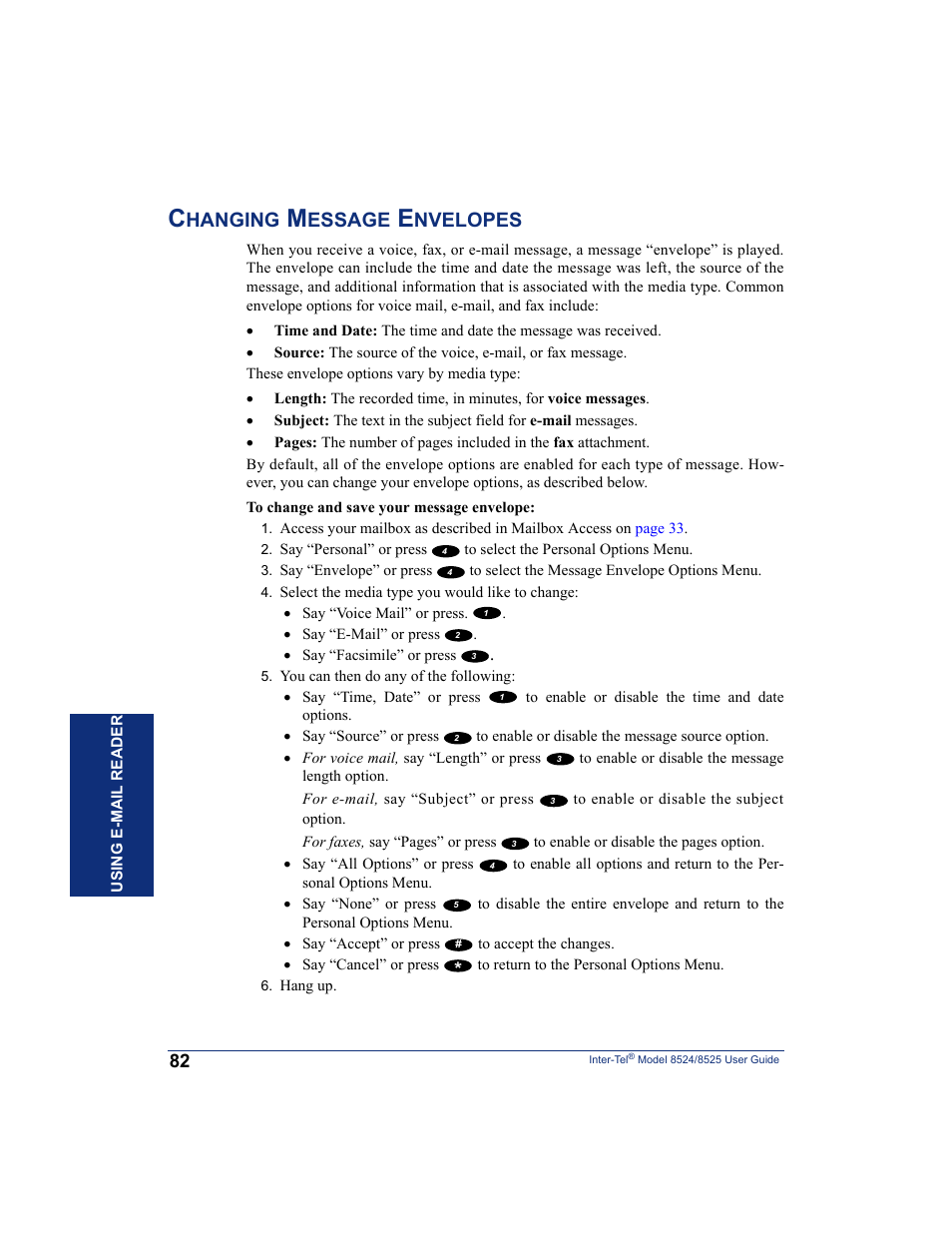 Changing message envelopes, For instructions ab, Hanging | Essage, Nvelopes | Inter-Tel USER GUIDE 8525 User Manual | Page 94 / 112