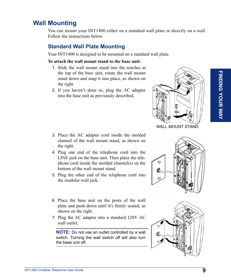 Wall mounting, Standard wall plate mounting | Inter-Tel INT1400 User Manual | Page 21 / 44