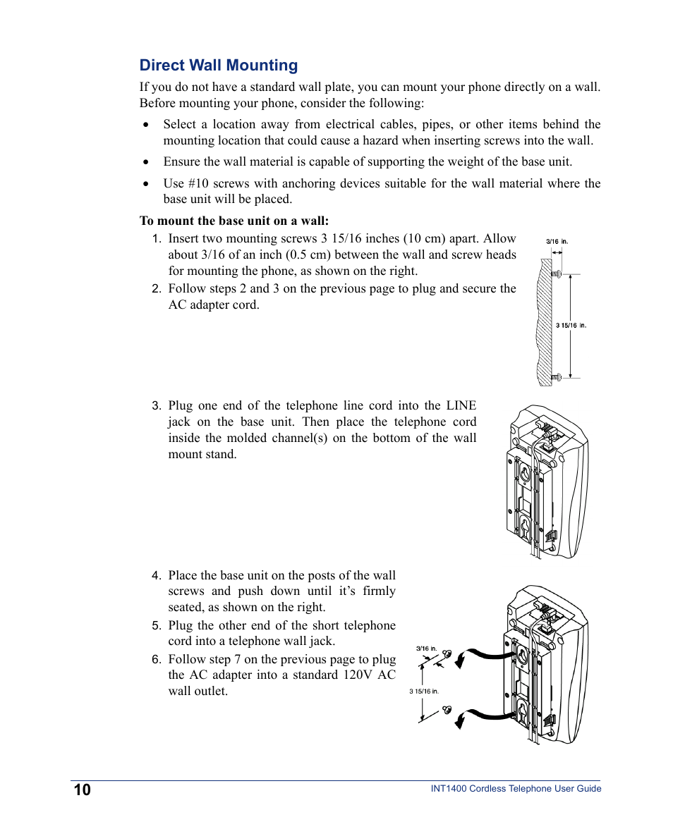 Direct wall mounting | Inter-Tel INT1400 User Manual | Page 22 / 44