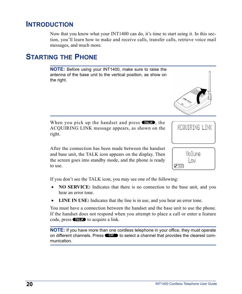 Introduction, Starting the phone, Introduction starting the phone | Ntroduction, Tarting, Hone | Inter-Tel INT1400 User Manual | Page 32 / 44