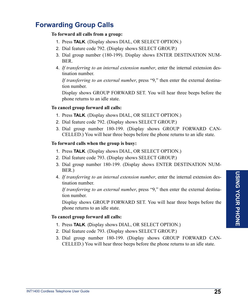 Forwarding group calls | Inter-Tel INT1400 User Manual | Page 37 / 44