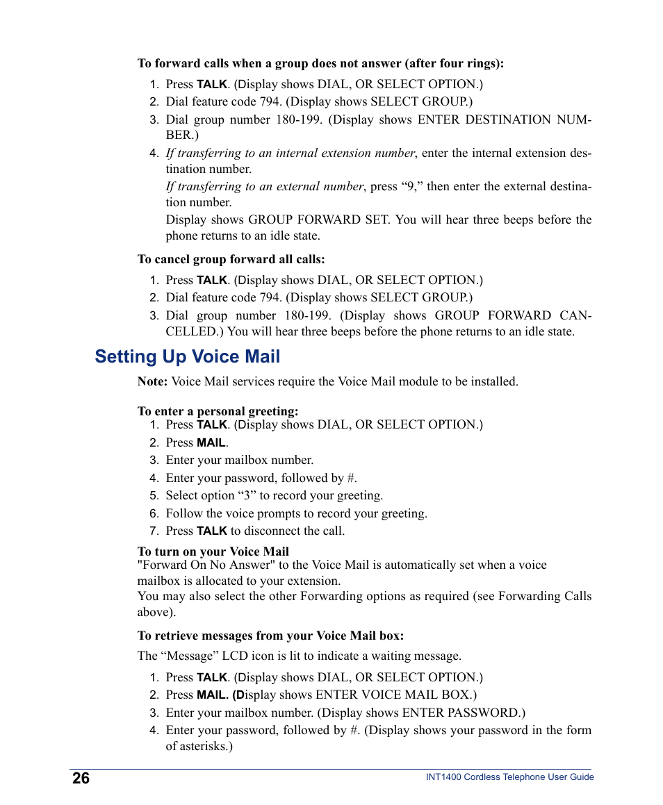 Setting up voice mail | Inter-Tel INT1400 User Manual | Page 38 / 44