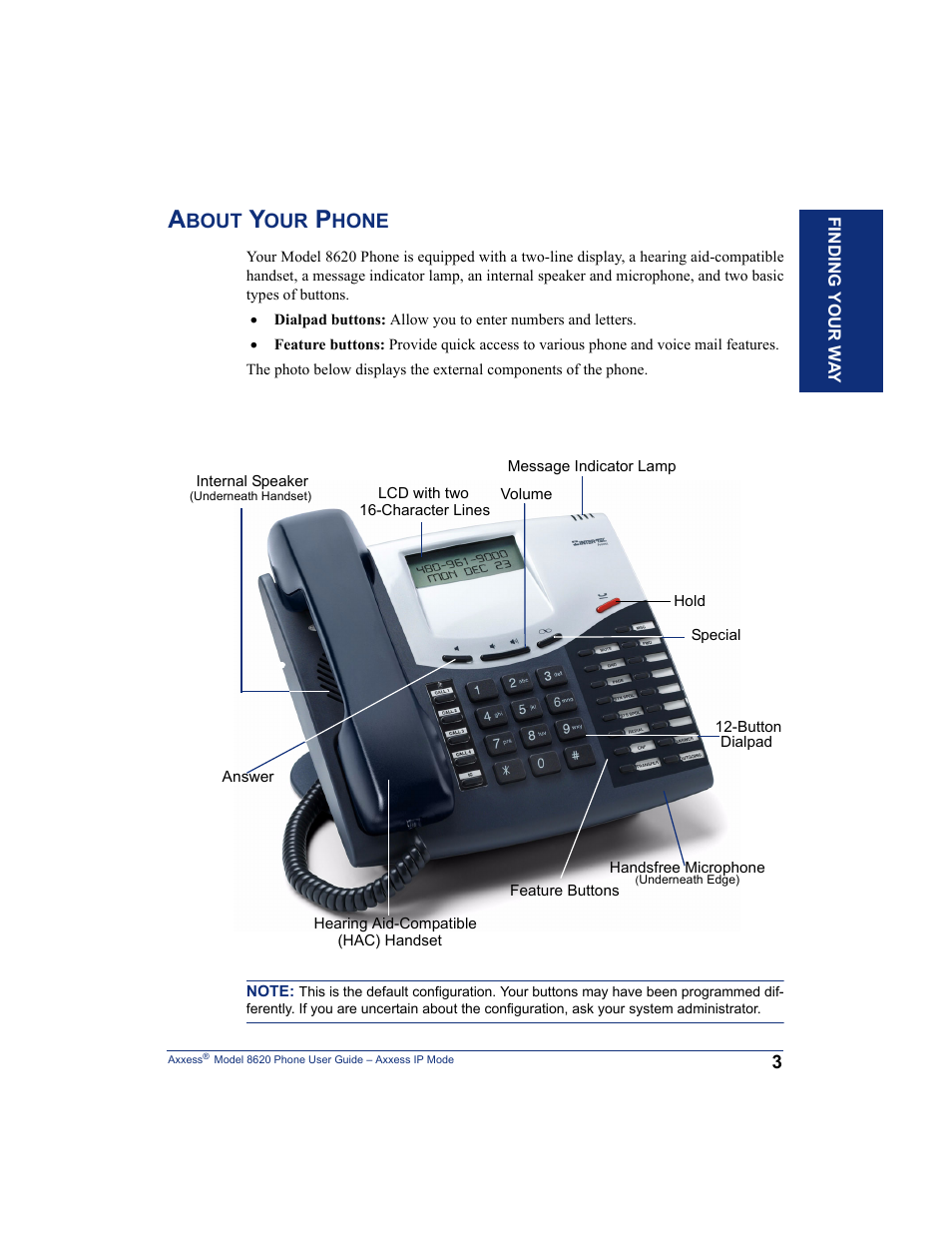 About your phone | Inter-Tel AXXESS IP MODE 8620 User Manual | Page 13 / 88