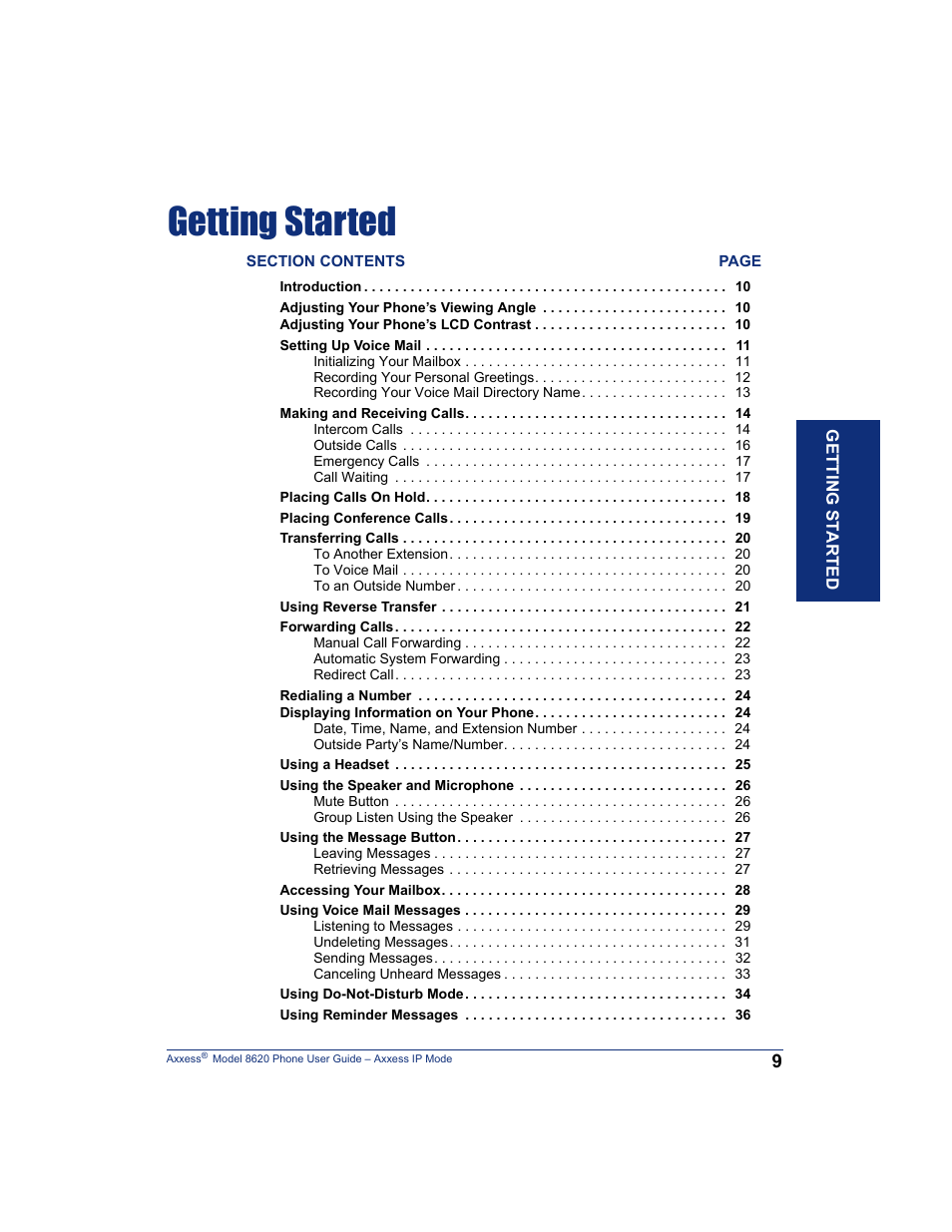 Getting started | Inter-Tel AXXESS IP MODE 8620 User Manual | Page 19 / 88