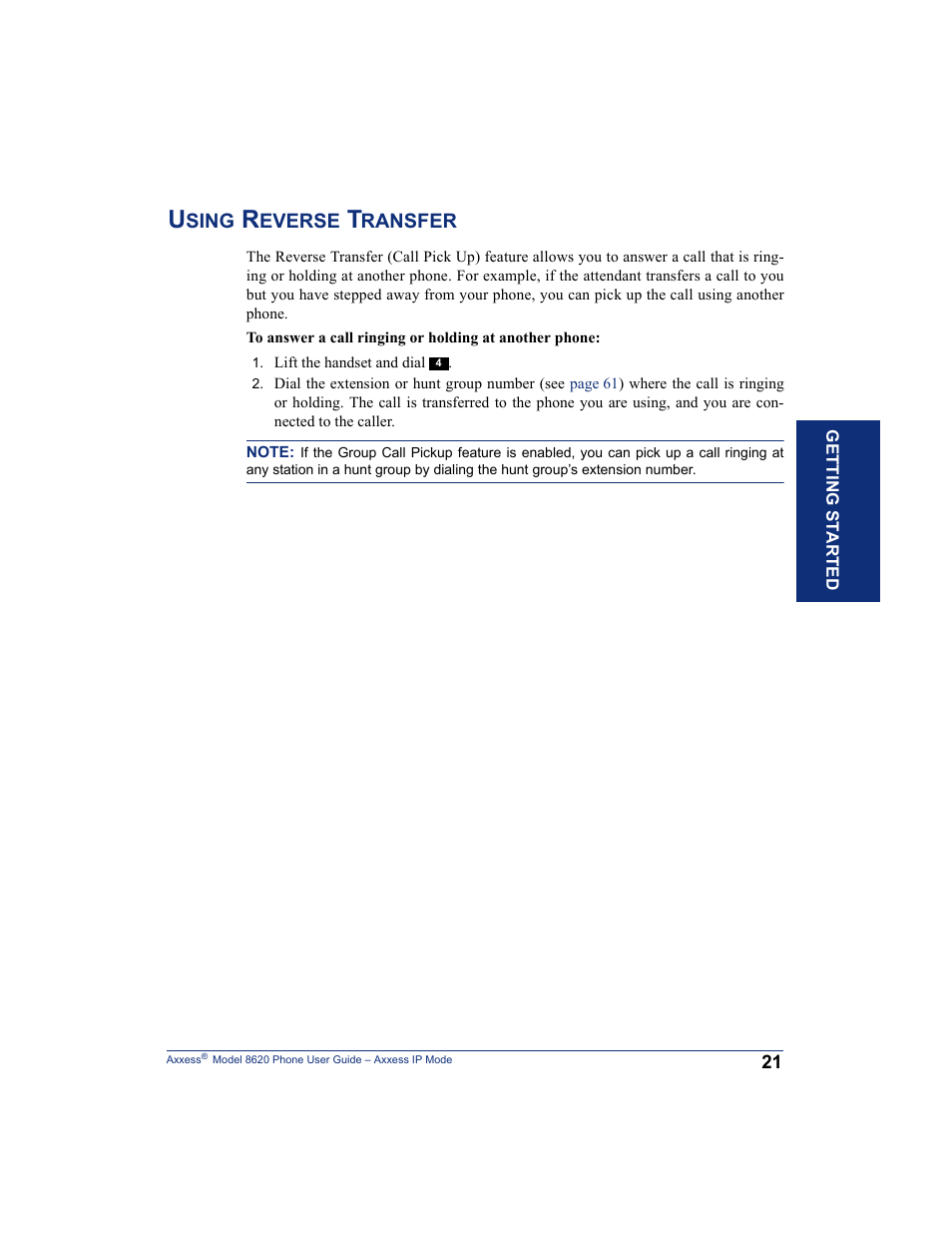 Using reverse transfer | Inter-Tel AXXESS IP MODE 8620 User Manual | Page 31 / 88