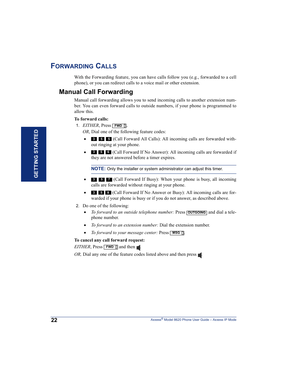 Forwarding calls, Manual call forwarding, Orwarding | Alls | Inter-Tel AXXESS IP MODE 8620 User Manual | Page 32 / 88