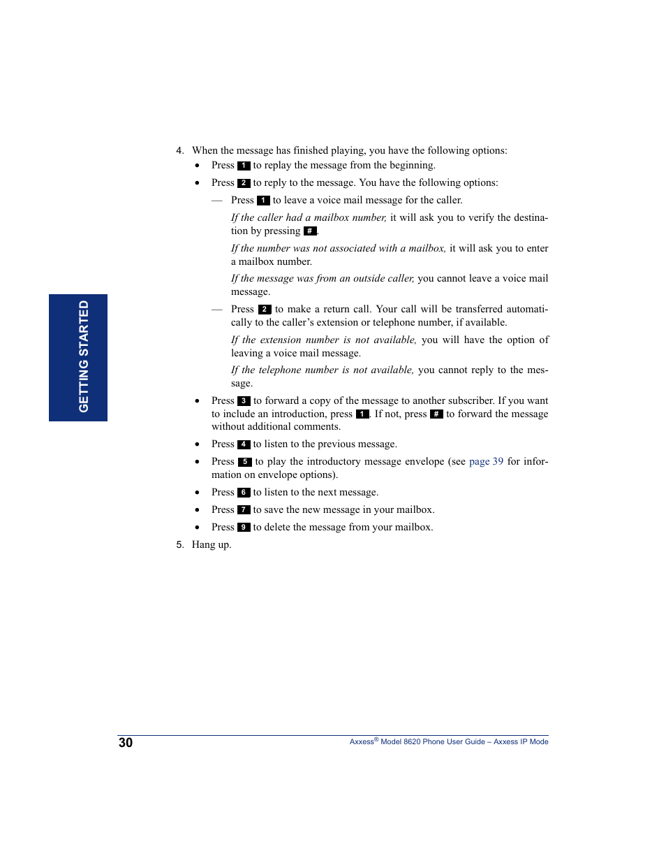 Getting s t ar te d | Inter-Tel AXXESS IP MODE 8620 User Manual | Page 40 / 88