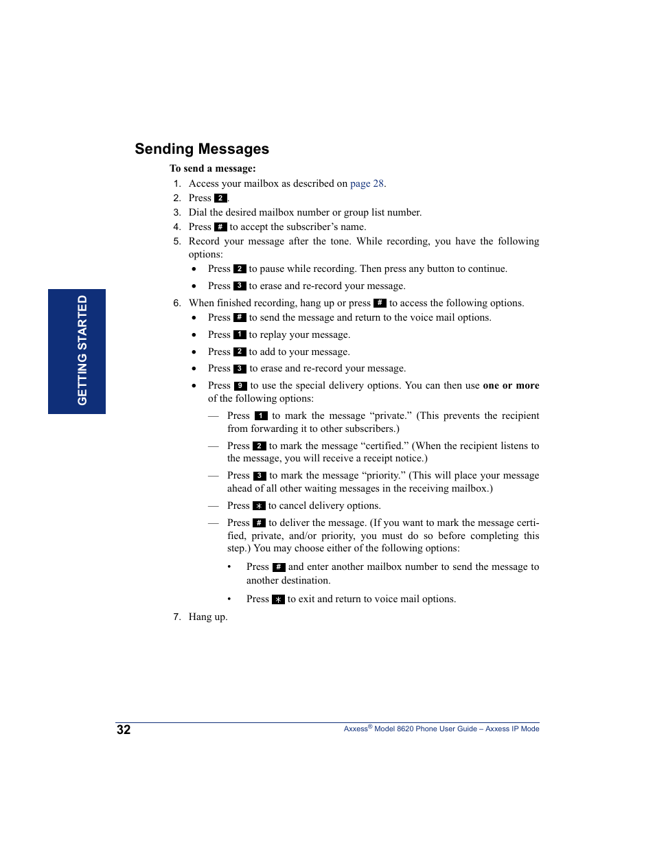 Sending messages | Inter-Tel AXXESS IP MODE 8620 User Manual | Page 42 / 88