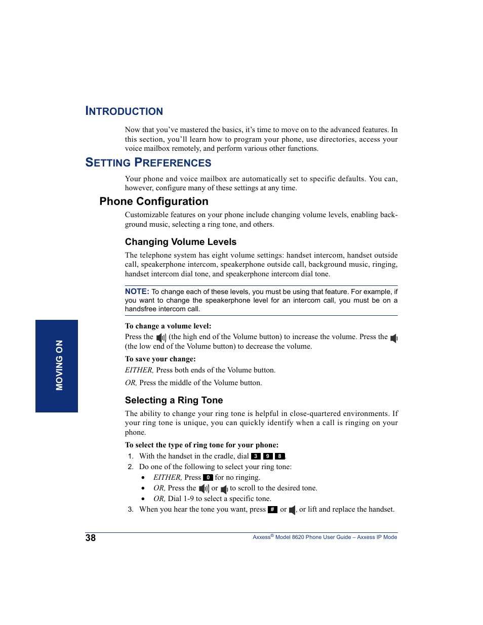 Introduction, Setting preferences, Phone configuration | Introduction setting preferences, Ntroduction, Etting, References | Inter-Tel AXXESS IP MODE 8620 User Manual | Page 48 / 88