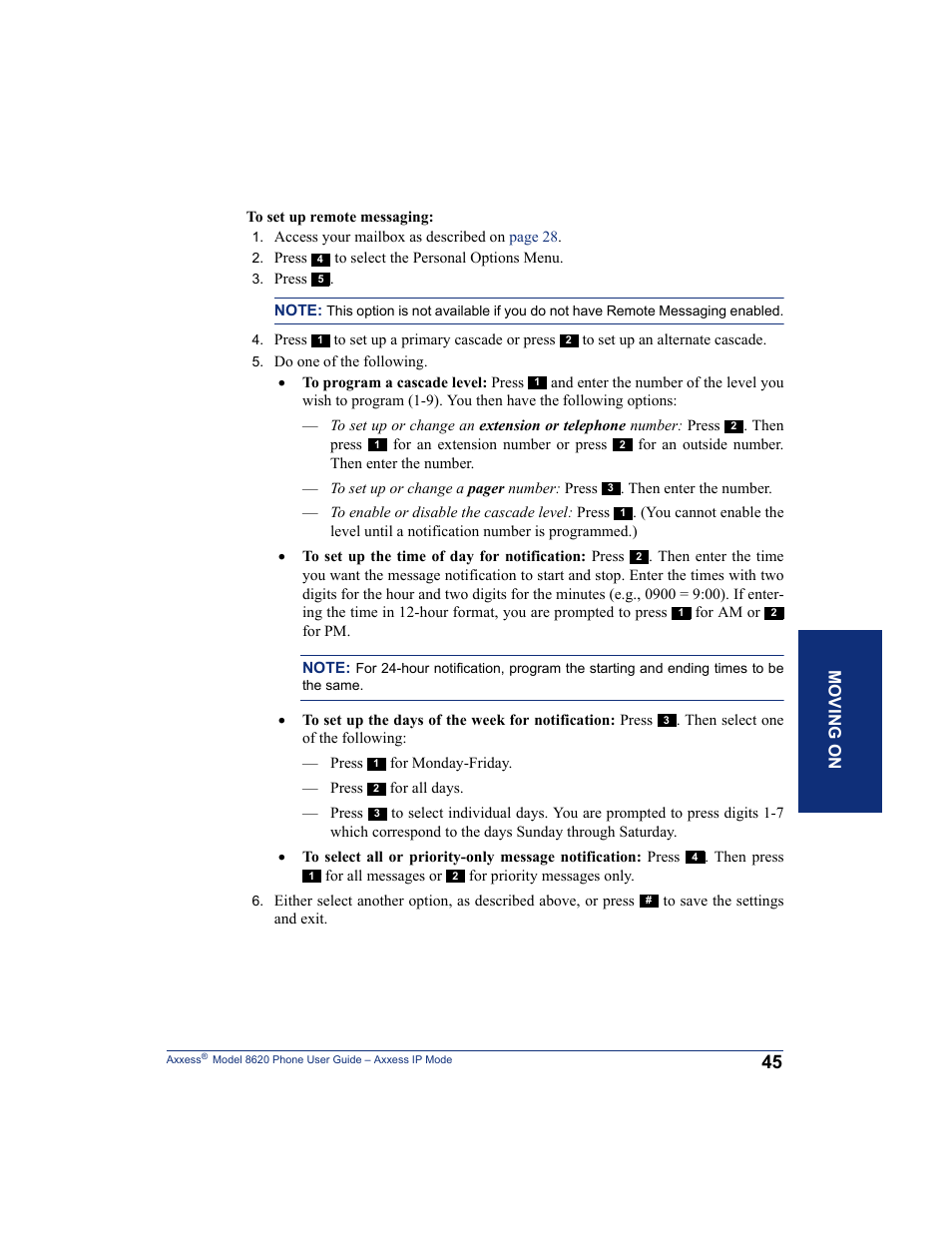 Mo ving o n | Inter-Tel AXXESS IP MODE 8620 User Manual | Page 55 / 88