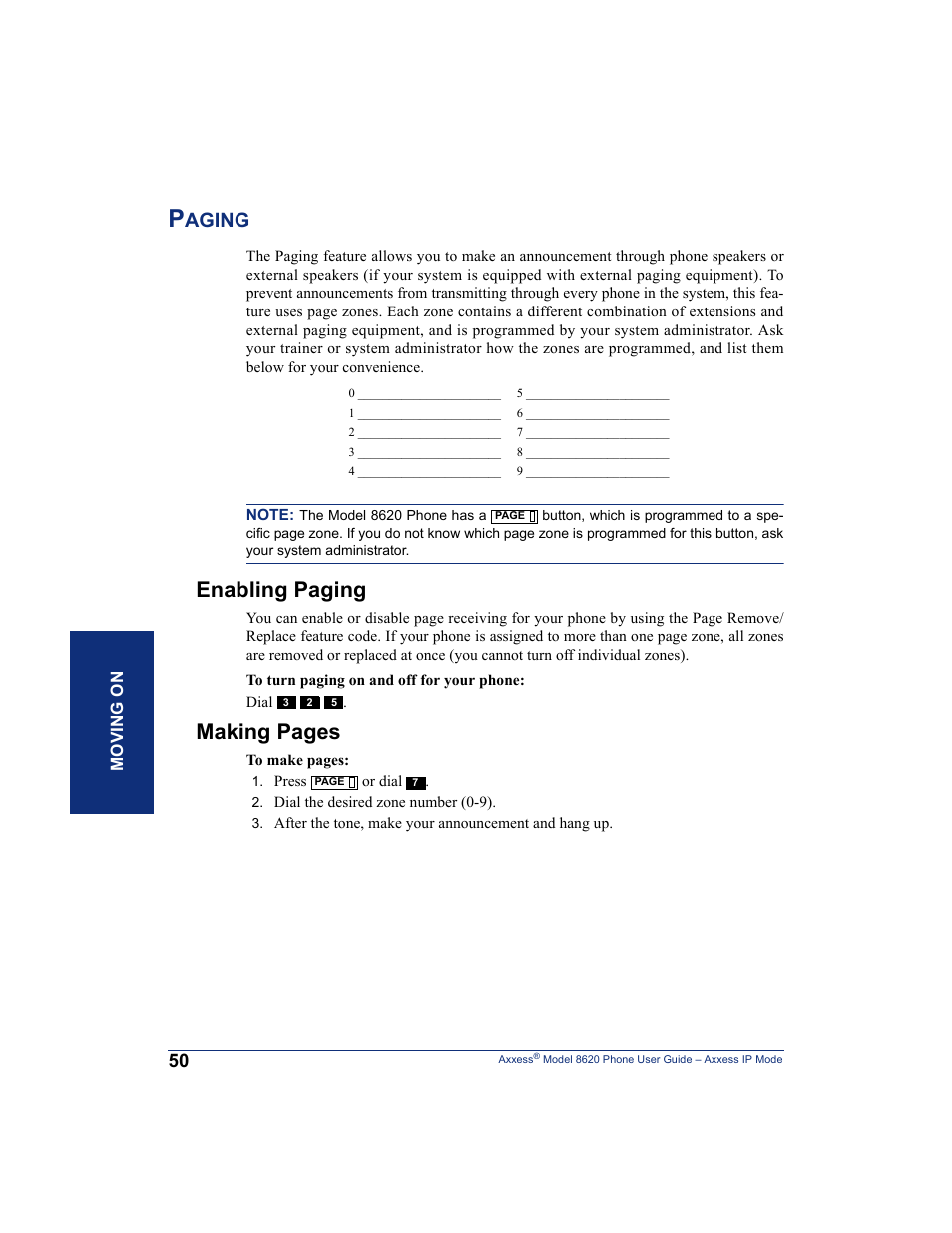 Paging, Enabling paging, Making pages | Aging | Inter-Tel AXXESS IP MODE 8620 User Manual | Page 60 / 88