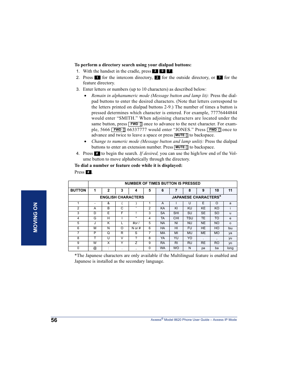 Mo ving o n, With the handset in the cradle, press | Inter-Tel AXXESS IP MODE 8620 User Manual | Page 66 / 88