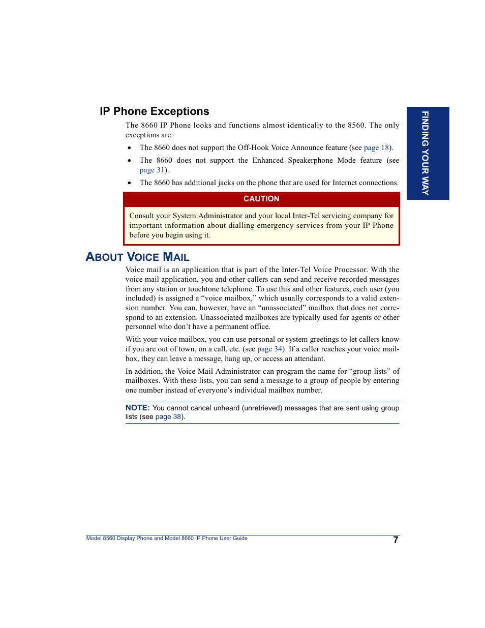 Ip phone exceptions, About voice mail | Inter-Tel AXXESS 8560 User Manual | Page 17 / 92