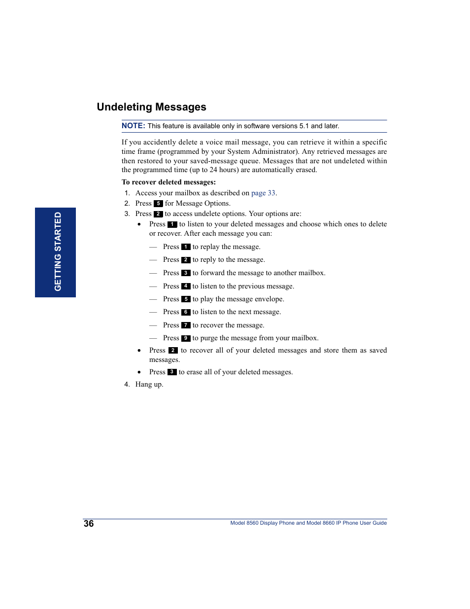 Undeleting messages | Inter-Tel AXXESS 8560 User Manual | Page 46 / 92