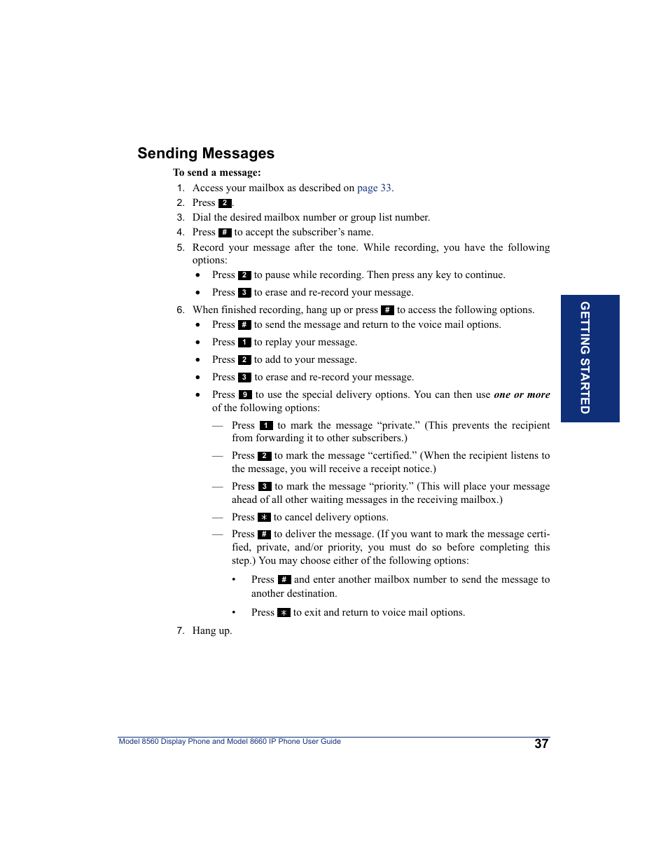 Sending messages | Inter-Tel AXXESS 8560 User Manual | Page 47 / 92