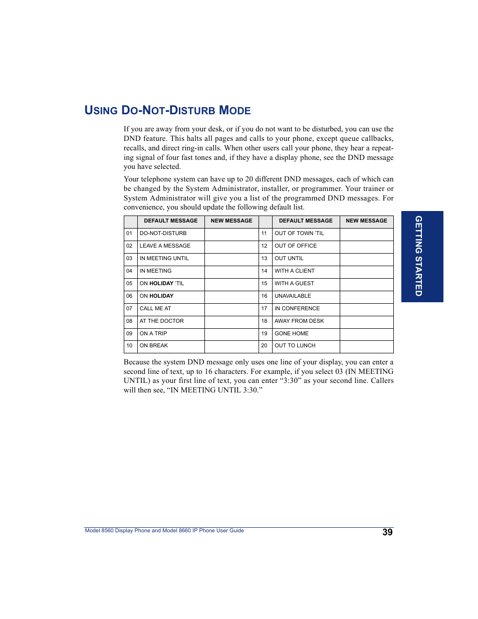 Using do-not-disturb mode, Sing, Isturb | Getting s t ar te d | Inter-Tel AXXESS 8560 User Manual | Page 49 / 92