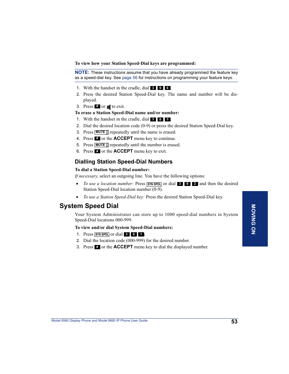 System speed dial, Dialling station speed-dial numbers | Inter-Tel AXXESS 8560 User Manual | Page 63 / 92