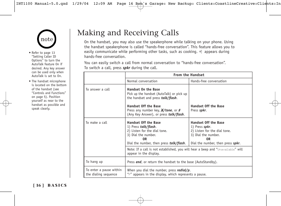 Making and receiving calls | Inter-Tel INT1100 User Manual | Page 16 / 46