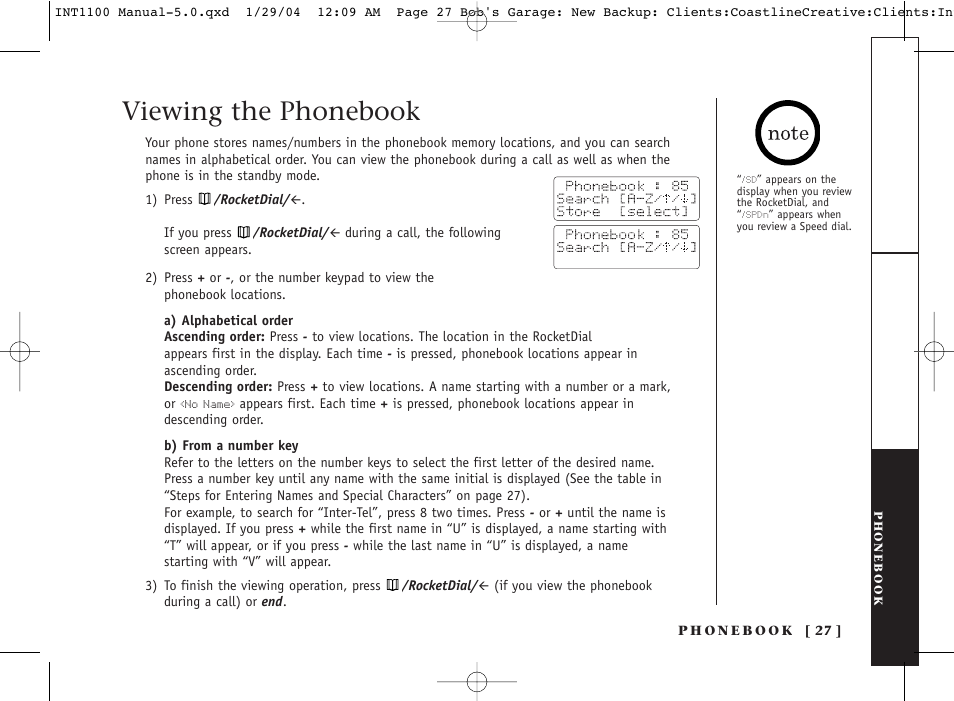 Viewing the phonebook | Inter-Tel INT1100 User Manual | Page 27 / 46