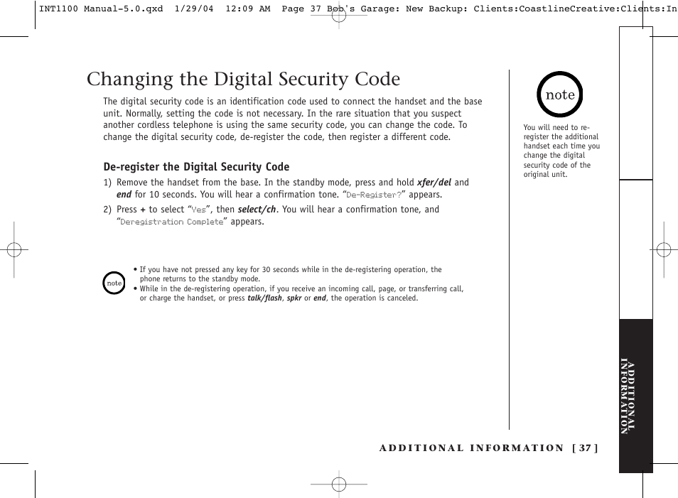 Changing the digital security code | Inter-Tel INT1100 User Manual | Page 37 / 46
