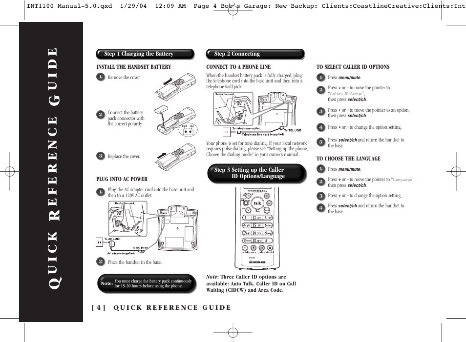 Uick, Eference, Uide | Inter-Tel INT1100 User Manual | Page 4 / 46