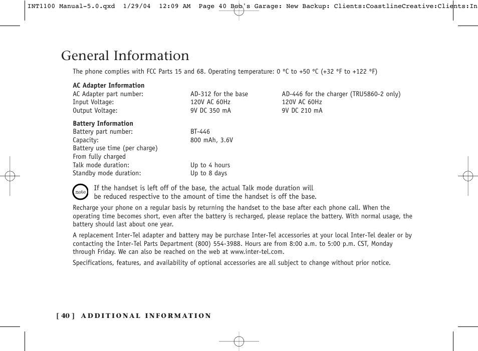 General information | Inter-Tel INT1100 User Manual | Page 40 / 46
