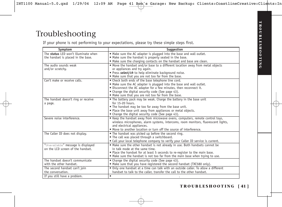 Troubleshooting | Inter-Tel INT1100 User Manual | Page 41 / 46