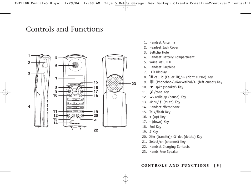 Controls and functions | Inter-Tel INT1100 User Manual | Page 5 / 46